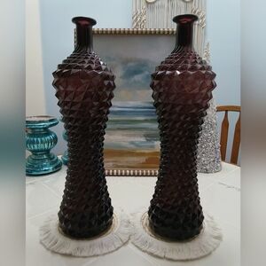 Set of R. Empoli diamond cut decanters w/o stoppers. Red-Purple